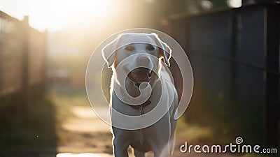Labrador retriever dog on a walk in the sunset light Stock Photo