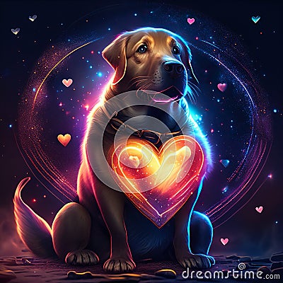 Labrador Retriever hugging heart Golden Labrador Retriever in love with a heart. Vector illustration. Generative AI animal a Cartoon Illustration