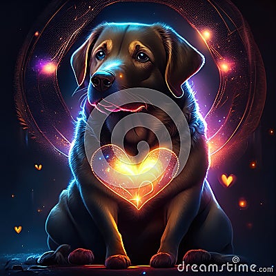 Labrador Retriever hugging heart Labrador Retriever in love with heart on the background. Generative AI animal ai Stock Photo