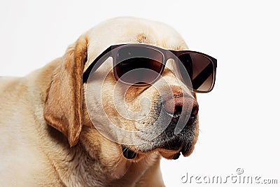 Labrador Retriever wearing sunglasses Stock Photo