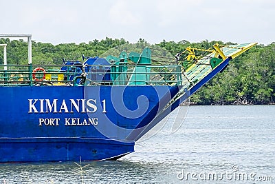 Labuan,Malaysia-June 3,2019:Ferry ship transporting people & cars known as Kimanis 1 in Labuan island,Malaysia.There is a daily fe Editorial Stock Photo