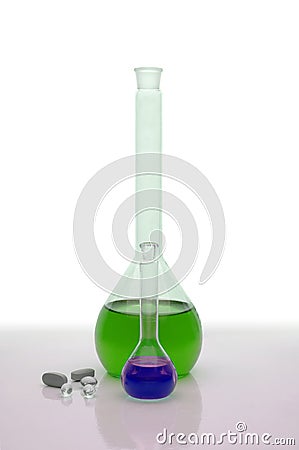 Labware beaker with colored liquid Stock Photo