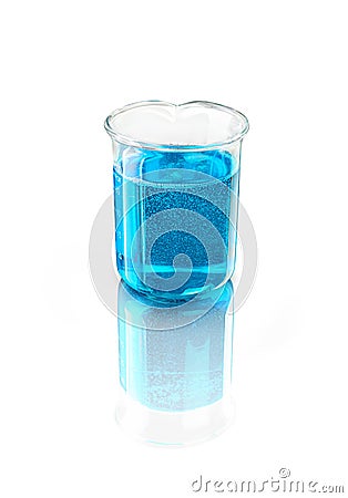 Labware with blue liquid isolated Stock Photo