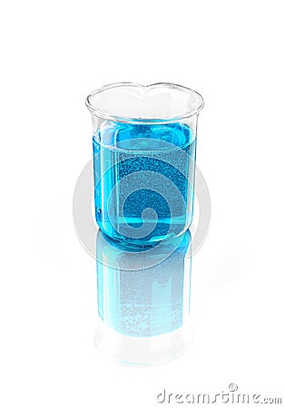 Labware with blue liquid isolated on a white Stock Photo