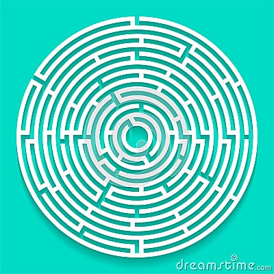 Round labyrinth maze game, Labyrinth shape design element. Vector Illustration