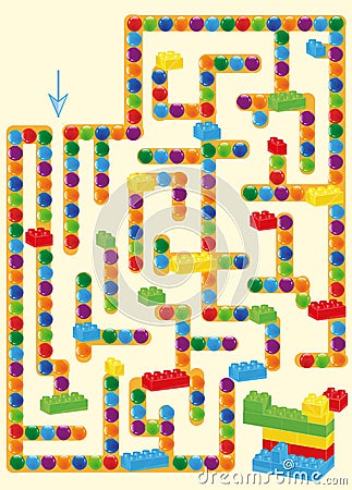 Labyrinth. with children plastic bricks toy and balls Vector Illustration