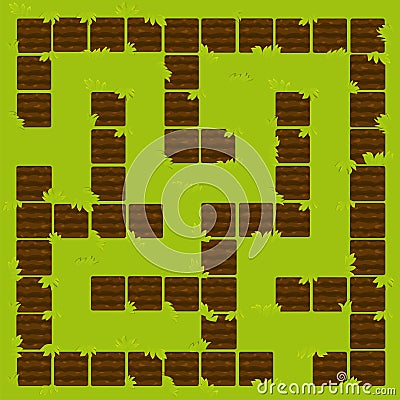 Labyrinth Education logic game, garden beds ground. Vector Illustration