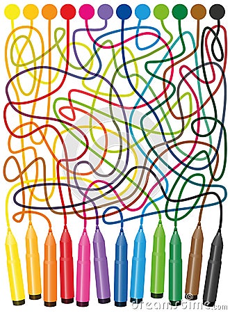 Labyrinth Felt Tip Pen Color Maze Vector Illustration