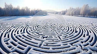 Labyrinth in the form of ice and snow, symbolizing winter magic Stock Photo