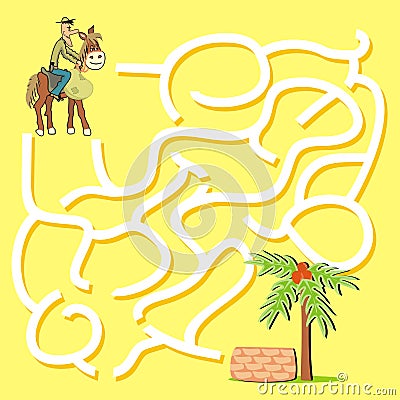 Labyrinth, activity, horse and cowboy, eps. Vector Illustration