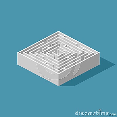 Labyrinth isometric game and maze fun puzzle isolated on blue background. Puzzle riddle logic game isometric concept Vector Illustration