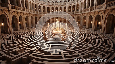 Labyrinth of knowledge: a complex labyrinth representing the path to the formation and search for k Stock Photo