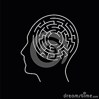 Labyrinth maze inside human head, memory concept Vector Illustration