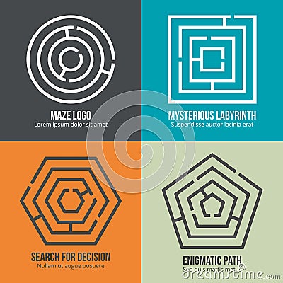 Labyrinth, maze shape logo design vector set Vector Illustration