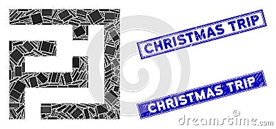 Labyrinth Mosaic and Grunge Rectangle Christmas Trip Seals Stock Photo