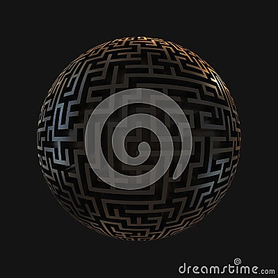 Labyrinth planet - endless maze with spherical sha Cartoon Illustration