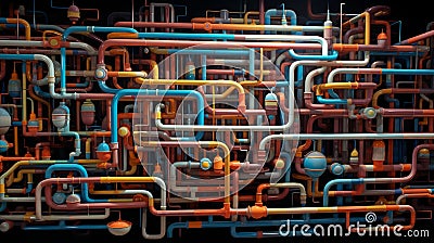 A labyrinthine set of pipelines transporting different liquids, each representing a type of investment Stock Photo