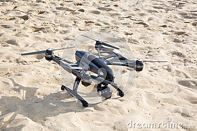 Lacanau , Aquitaine / France - 04 26 2020 : Yuneec Typhoon Drone Professional Real sense on sandy beach Editorial Stock Photo