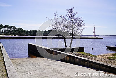 Lacanau lake ramp boats access to port harbor in Gironde France Stock Photo