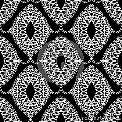 Lace black and white vector seamless pattern. Ornamental monochrome vintage background. Elegance decorative fancywork ornament. E Vector Illustration