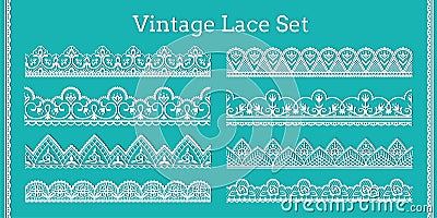 Lace borders. Seamless decorative frills with ornamental and floral elements for invitation and greeting cards. Vector Vector Illustration