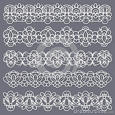 Lace borders. Seamless vintage cotton lace eyelets, horizontal stripe handmade. Embroidered decorative ornate pattern Vector Illustration