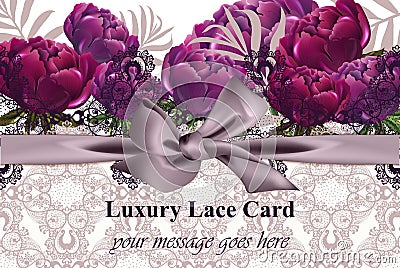 Lace card with peony flowers Vector. Luxury background decors Vector Illustration