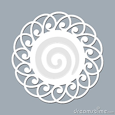 Lace doily laser cut paper Round pattern ornament Template mockup of a white lace doily napkin lasercut frame Design element Vector Illustration