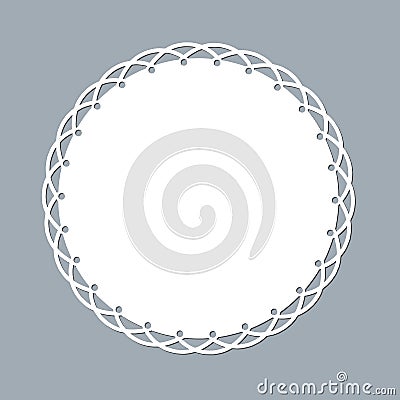 Lace doily laser cut paper Round pattern ornament Template mockup of a round white lace doily napkin lasercut frame Design element Vector Illustration