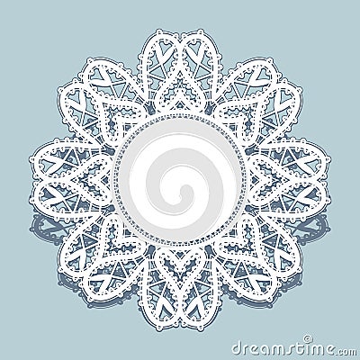 Lace doily, round frame with cutout paper border Vector Illustration