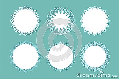 Lace doily. Traditional round table decoration ornamental elements, vintage floral design. Vector isolated set Vector Illustration