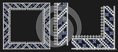 Lace embroidery square frame pixelated pattern Vector Illustration