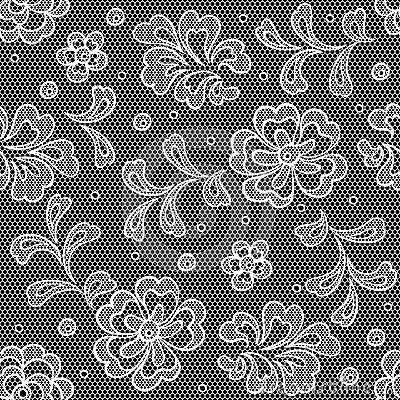 Lace fabric seamless pattern with abstract flowers Vector Illustration