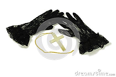 Lace Gloves and cross Stock Photo