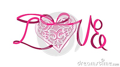 Lace heart on satin ribbon Vector Illustration