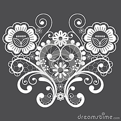 Wedding floral lace vector single patttern with swirls, retro design in white on gray background Stock Photo