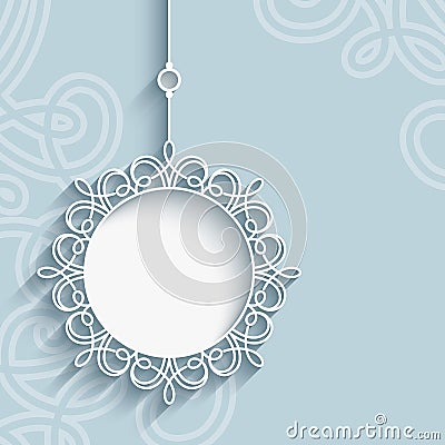 Lace pendant label on ornamental background Vector Illustration