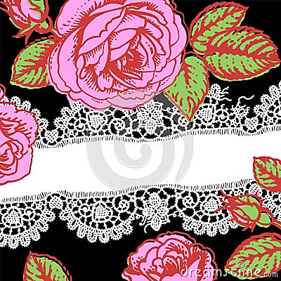 Lace. Roses. Card. Vector Illustration