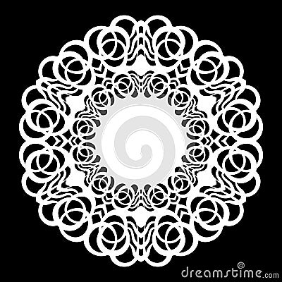 Lace round paper doily, lacy snowflake, greeting element, laser cut template, doily to decorate the cake, vector Vector Illustration