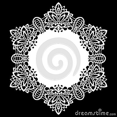 Lace round paper doily, lacy snowflake, greeting element, laser cut template, doily to decorate the cake Vector Illustration