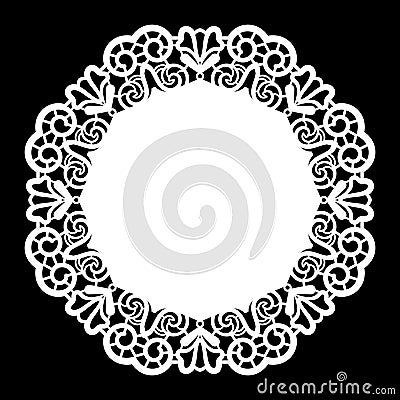 Lace round paper doily, lacy snowflake, greeting element, template for cutting plotter, round pattern, laser cut template, doil Vector Illustration