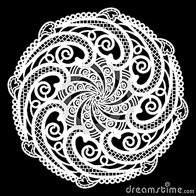 Lace round paper doily, lacy snowflake, greeting element, template for cutting plotter, round pattern, laser cut template, doil Vector Illustration