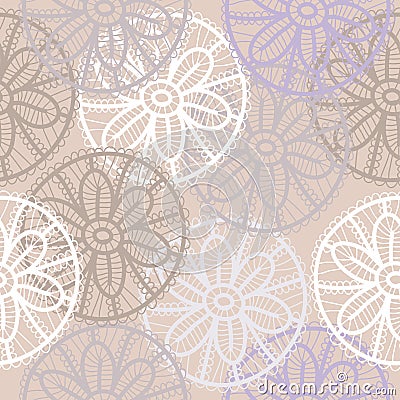 Lace seamless pattern with flowers on beige background. Pastel colors Vector Illustration