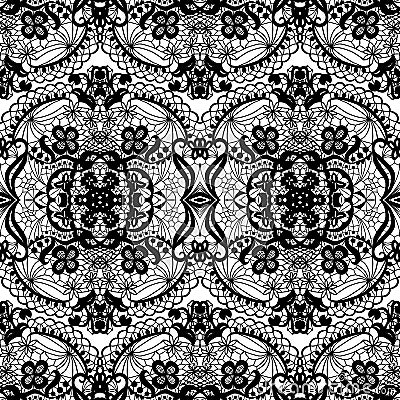 Lace seamless pattern with flowers Stock Photo