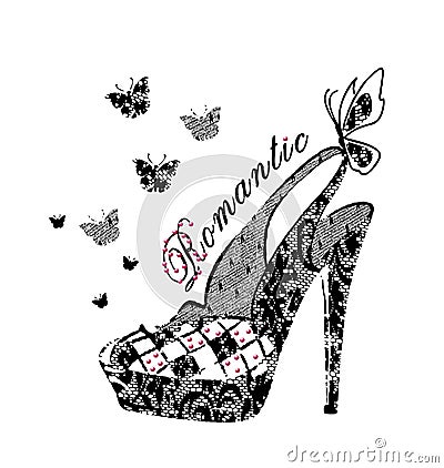 Lace shoes illustration, t-shirt print Cartoon Illustration