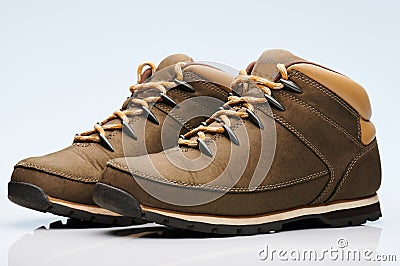 Laced brown hiking shoes Stock Photo