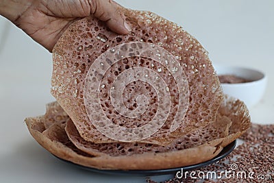 Laced navara rice Crepes or Navara rice appam Stock Photo