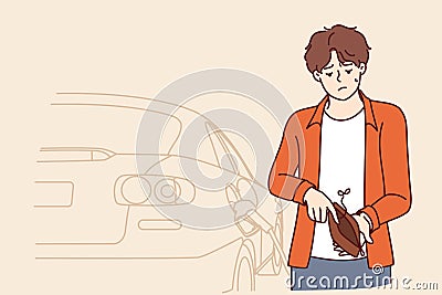 Lack of money for fuel for car for man with empty wallet, due to inflation or energy crisis Vector Illustration