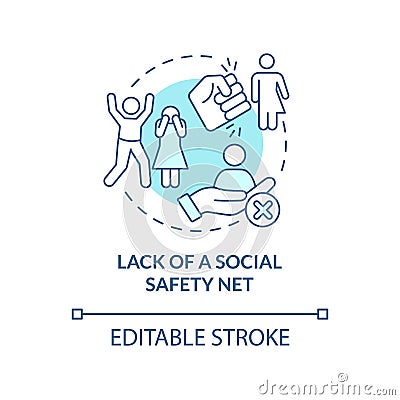 Lack of social safety net blue concept icon Vector Illustration