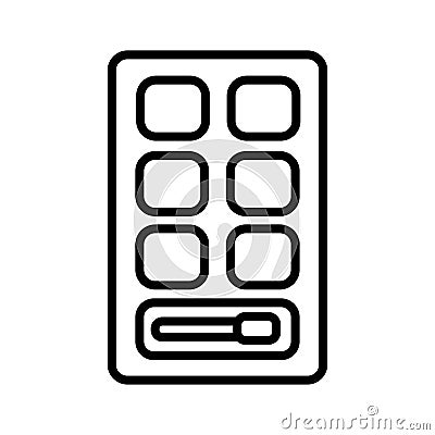 Lack and white icon is a simple linear glamorous cosmetics rectangular powder box with a mirror, eye shadows and eyelids Vector Illustration